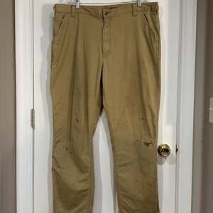 Carhartt Relaxed Fit Canvas Work Pants Tan 42x34 Blue Collar Stained